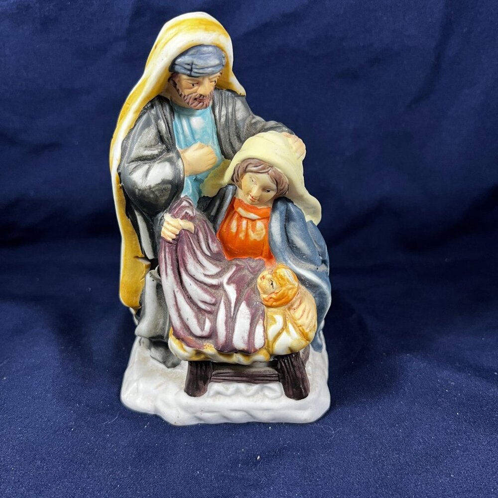 Hand-Painted Ceramic Nativity Scene Figurine With Joseph Mary & Baby Jesus